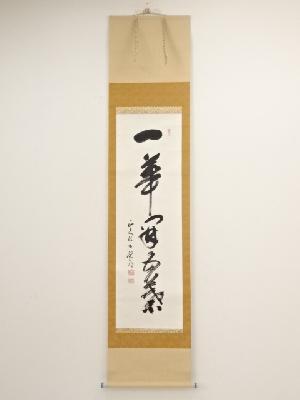 西大寺松本実道筆　「一華開五葉」一行書　肉筆紙本掛軸（共箱）